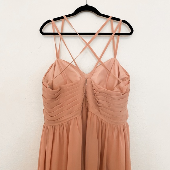 Peach Spaghetti Strap Chiffon Bridesmaid Dress - Picture 3 of 5